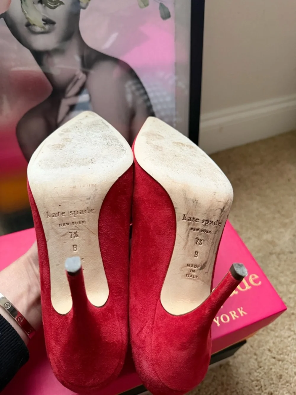 Kate Spade Vivian Suede heels pumps red burgundy size 7.5. - Picture 7 of 7